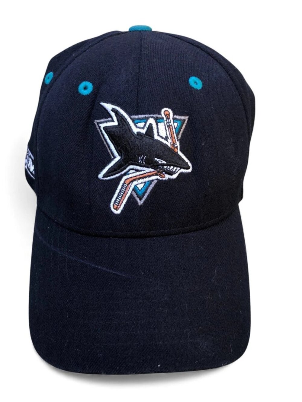 Vintage CCM 90s San Jose Sharks Fitted Hat Men's One Size Fit Black NHL Hockey